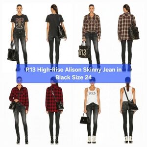 R13 High-Rise Alison Skinny Jean in Black Size 24
